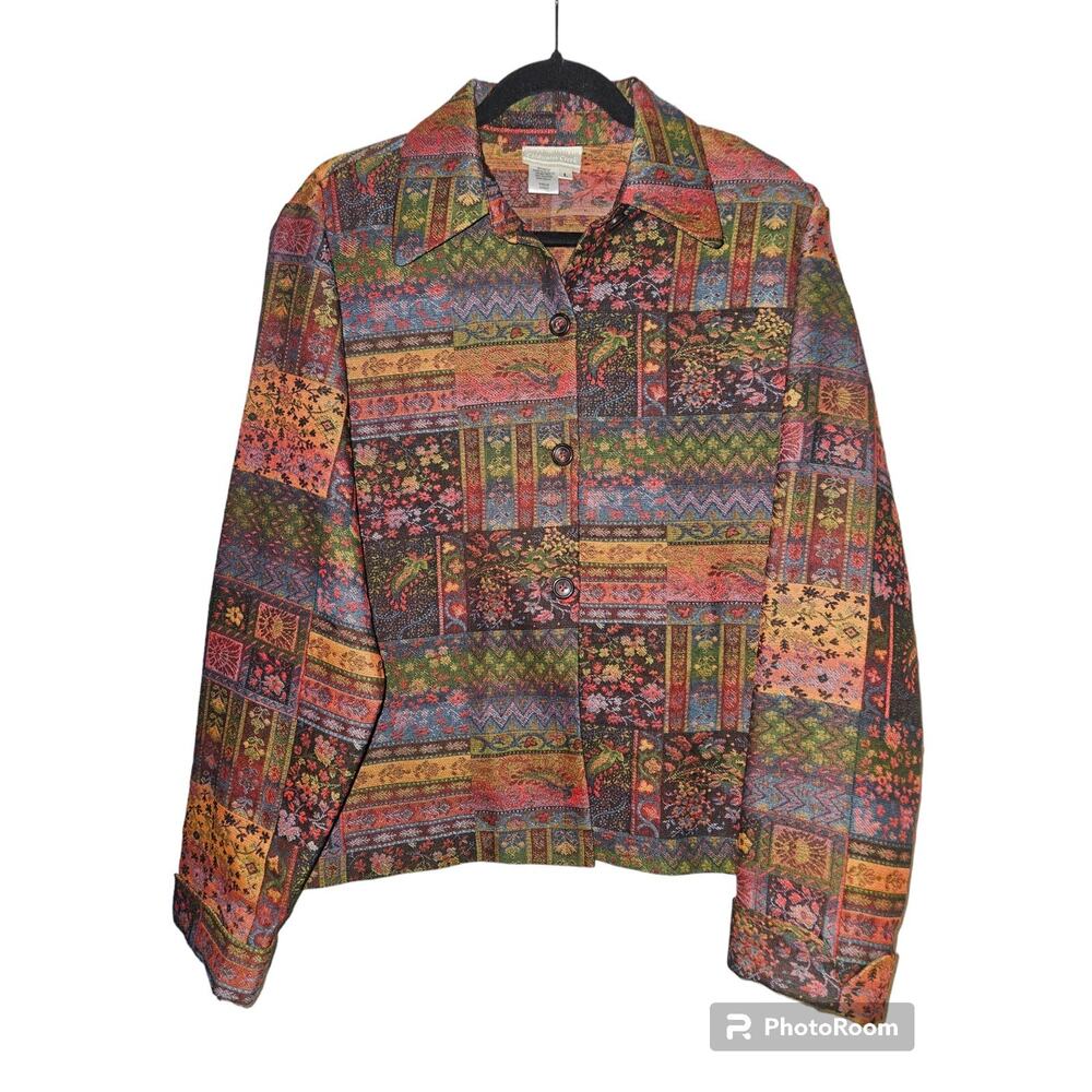Coldwater Creek Womens Jacket Multicolor Floral Paisley Blazer Size L